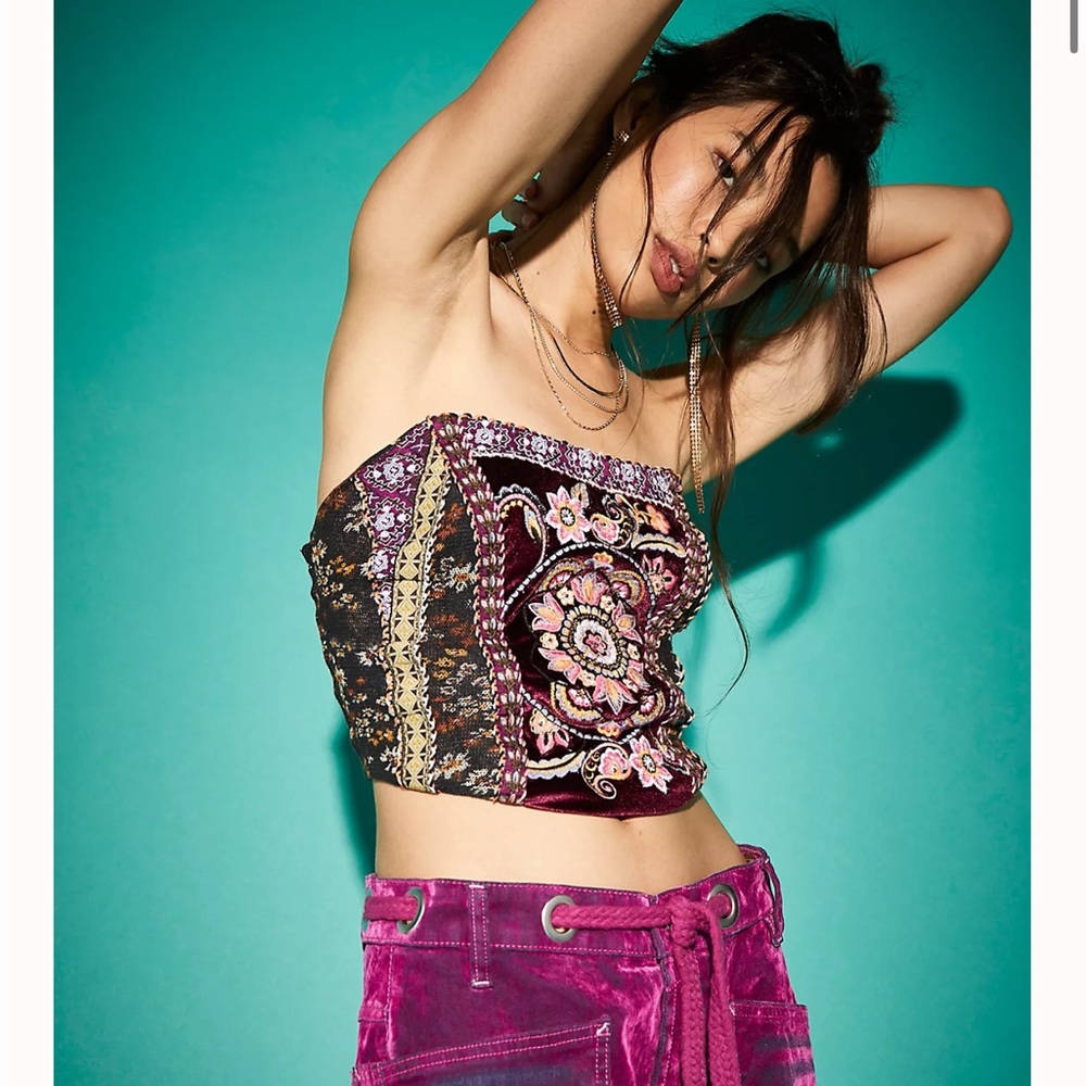 Free People Beaded Strapless Eleni Tube Top